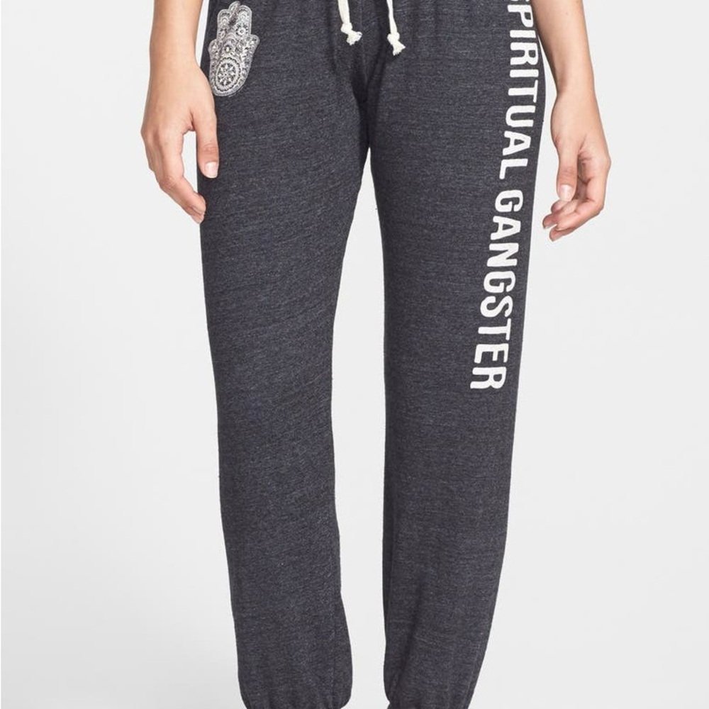 NWT SUPER RARE SPIRITUAL GANGSTER HENNA HAMSA SWEATPANTS MARLE CHARCOAL SMALL